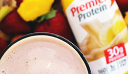 Image of the Strawberry Mango Protein Smoothie recipe, finsihed